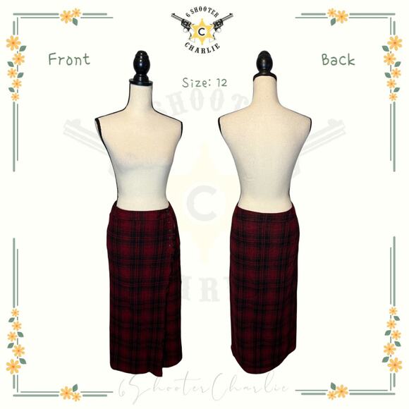 Eddie Bauer Women's Size 12 Plaid Wool Blend Wrap Flannel Maxi Skirt Red/Black - Picture 1 of 7